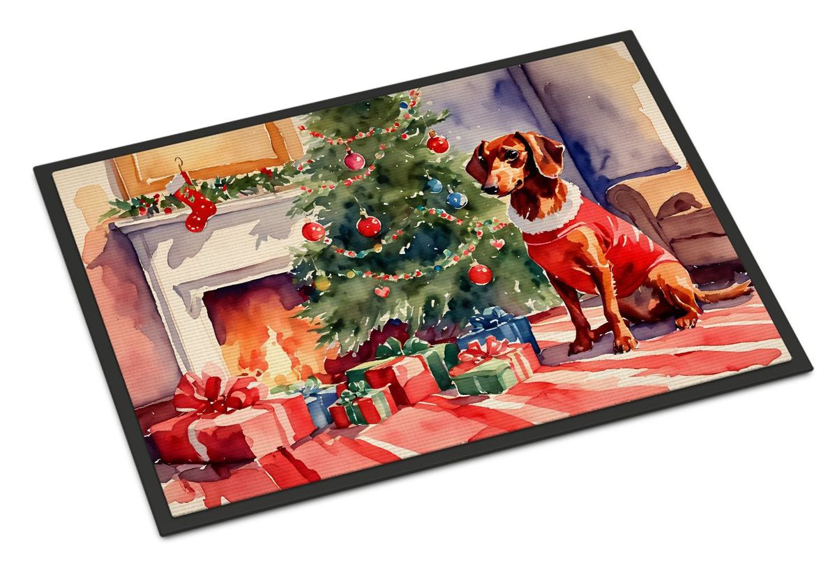 Dachshund Cozy Christmas Doormat Front Door Mat Indoor Outdoor Rugs For Entryway, Non Slip Washable Low Pile, 24H X 36W_maomaolike.com