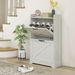 Slim Shoe Storage Cabinet, Farmhouse Shoe Cabinet With 2 Flip Drawers, Adjustable Shelves For 8 Pairs, Distressed White_maomaolike.com