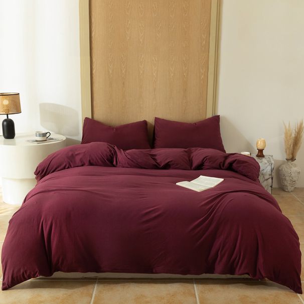 Wholesale Nordic Minimalist Style Solid Color Jersey Soft Knitted Four-Piece Set Pure Cotton Double Naked Sleep Bedding_maomaolike.com