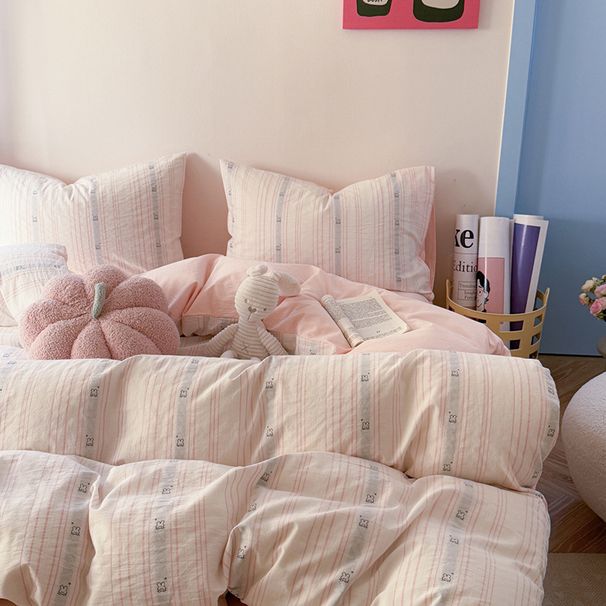Wholesale INS Girl Heart Cute Cartoon All-Cotton Four-Piece Princess Style Pure Homestay Jacquard Washed Cotton 4-Piece Set_maomaolike.com