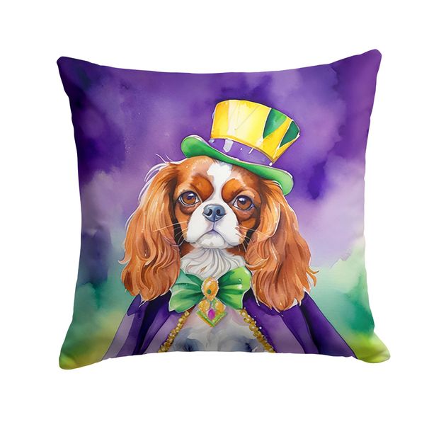 Cavalier Spaniel King Of Mardi Gras Throw Pillow Machine Washable, Indoor Outdoor Decorative Pillow For Couch, Bed Or Patio, 14Hx14W_maomaolike.com