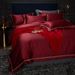 Elegant And Luxurious 100S Satin Long-Staple Cotton Four-Piece Set In Burgundy For Wedding Celebration Bedding 1.8m_maomaolike.com