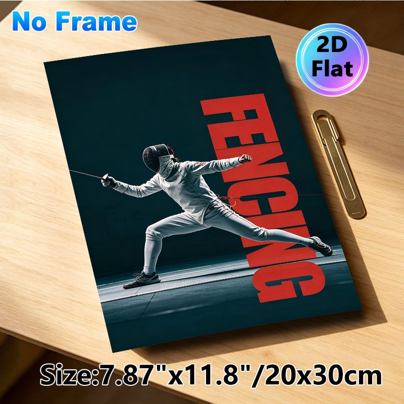 Fencing Themed Painting Poster, Bold Dramatic Fencer Action Poster, Stylish Sports-inspired Decor Ideal For Gym, Sports Room And Home Wall_maomaolike.com