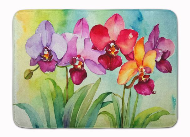 Orchids In Watercolor Memory Foam Kitchen Mat Machine Washable Anti-Fatigue Mat Cushion Comfort Bath Mat Or Kitchen Rug_maomaolike.com