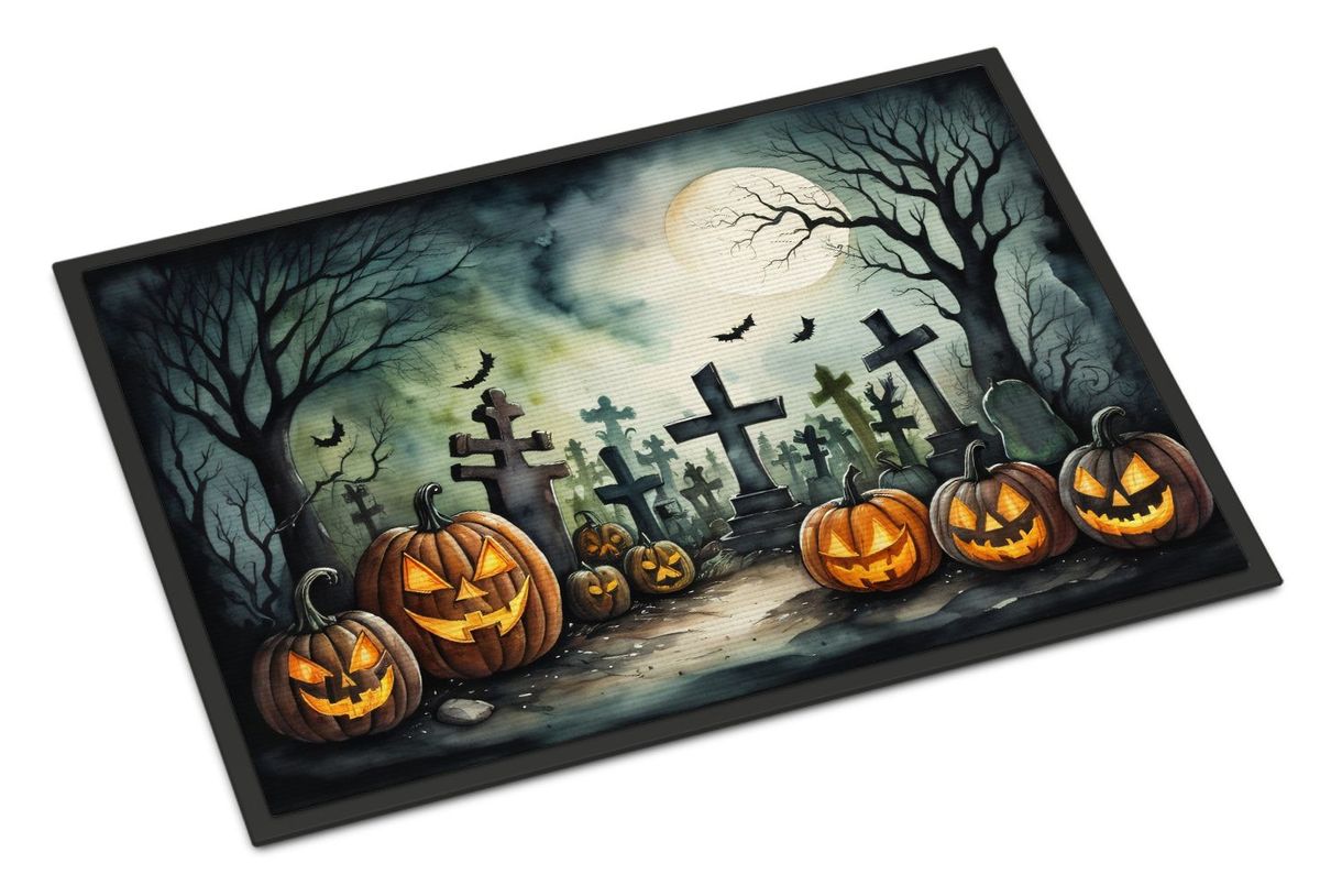 Graveyard Spooky Halloween Doormat Front Door Mat Indoor Outdoor Rugs For Entryway, Non Slip Washable Low Pile, 24H X 36W_maomaolike.com