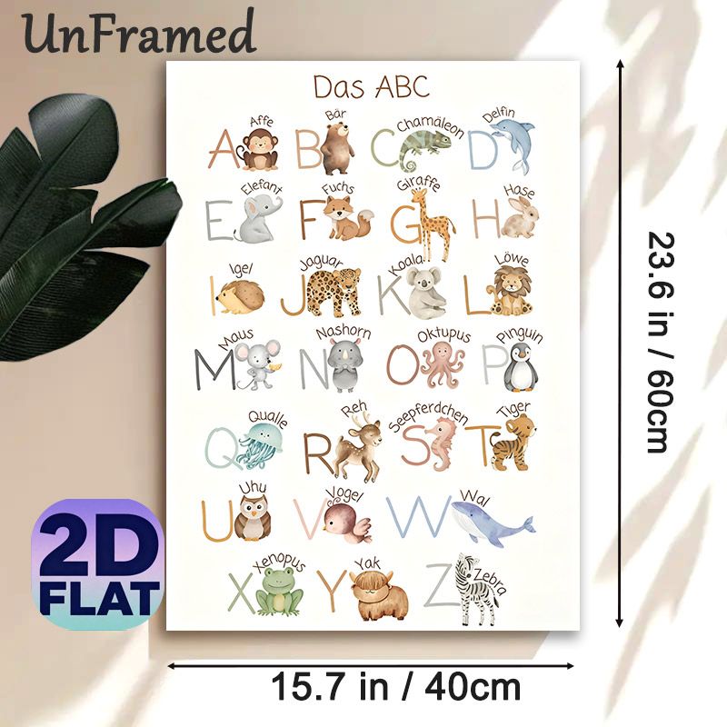 German Animal Alphabet Painting Poster, Soft Watercolor Cute Animal & Letter Poster, Assists With German Alphabet Learning, Ideal For Study Room_maomaolike.com