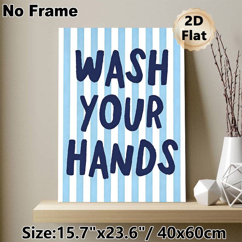 Hand Washing Reminder Painting Poster, Light Blue Vertical Striped Poster With Dark Blue Handwritten Text, Practical Hygiene Prompt Suitable For_maomaolike.com