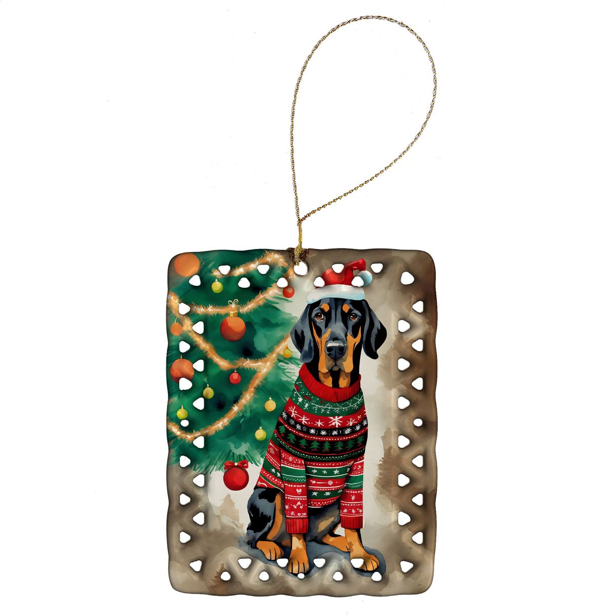 Black And Tan Coonhound Christmas Porcelain Ornament Christmas Tree Hanging Decorations For Home Christmas Holiday, Rectangle, Gift, Multicolor_maomaolike.com