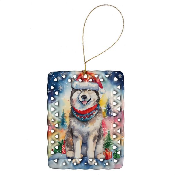 Alaskan Malamute Christmas Porcelain Ornament Christmas Tree Hanging Decorations For Home Christmas Holiday, Rectangle, Gift, Multicolor_maomaolike.com