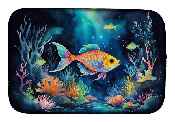Bioluminescent Fish Dish Drying Mat Absorbent Dish Drying Mat Pad For Kitchen Counter Dish Drainer Mat For Countertop, 14 X 21", Multicolor_maomaolike.com
