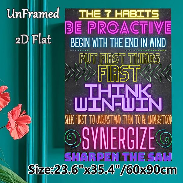 The 7 Habits Painting Poster, Neon-style Colorful Motivational Text Poster, Inspirational Habit Guidance, Suitable For Office And Study Space_maomaolike.com