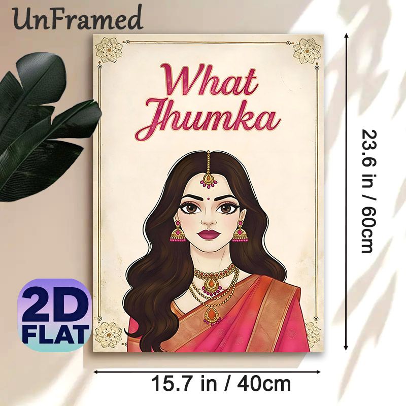 Indian Traditional Jhumka Themed Painting Poster, Vibrant Illustrated Indian Lady With Ornate Jewelry & Sari Poster, Cultural Decor Accent For Living_maomaolike.com