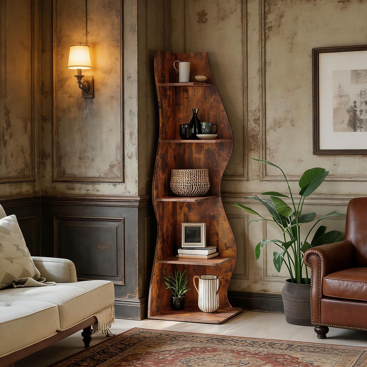 Modern Wall Corner Bookshelf Bookcase_maomaolike.com