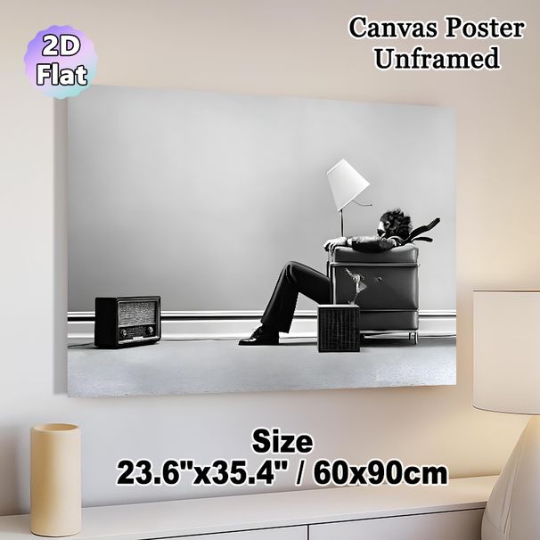 Surreal Retro Home Themed Painting Poster, Monochrome Whimsical Artistic Scene Poster, Unique Creative Design Ideal For Living Room, Office Decor_maomaolike.com