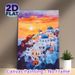 Santorini Sunset Themed Painting Poster, Soft Watercolor Coastal Cliff Town Scene Poster, Warm-toned Scenic Artwork To Create Cozy Atmosphere For_maomaolike.com