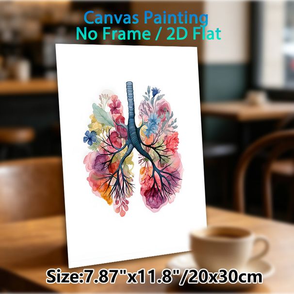 Floral Lung Painting Poster, Delicate Watercolor Floral Human Lung Shaped Poster, Unique Artistic Decor Ideal For Home, Clinic And Office_maomaolike.com