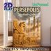 Persepolis Themed Painting Poster, Warm-hued Historical Ancient Persian Ruins Poster, Displays Iconic Winged Sculpture And Relief Carvings, Ideal For_maomaolike.com