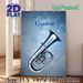 Tuba Themed Painting Poster, Shiny Metallic Blue-toned Poster, Elegant Music-inspired Decor Featuring Glossy Tuba On Starry Textured Backdrop, Ideal_maomaolike.com