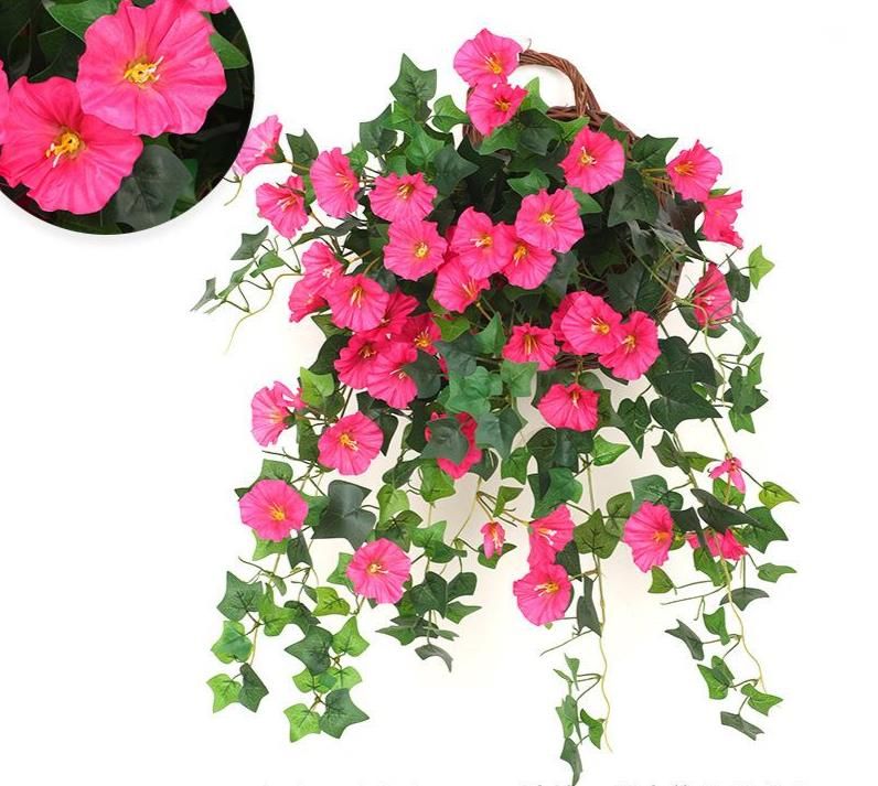 Cross-Border Exclusive Morning Glory Artificial Fake Vine Decorative Wall Basket Plastic Hanging Flower_maomaolike.com