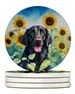 Flat-Coated Retriever In Sunflowers Large Sandstone Coasters Pack Of 4 Absorbent Round Coasters Decor Gifts For Men Or Women, 4 In, Multicolor_maomaolike.com