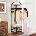Corner Hall Tree, Industrial 4-Tier Coat Rack With Shoe Storage, 8 Movable Hooks And 2 Shelves For Hallway, Black_maomaolike.com