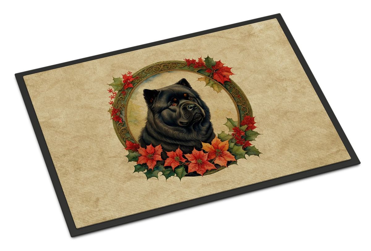 Chow Chow Christmas Flowers Doormat Front Door Mat Indoor Outdoor Rugs For Entryway, Non Slip Washable Low Pile, 24H X 36W_maomaolike.com