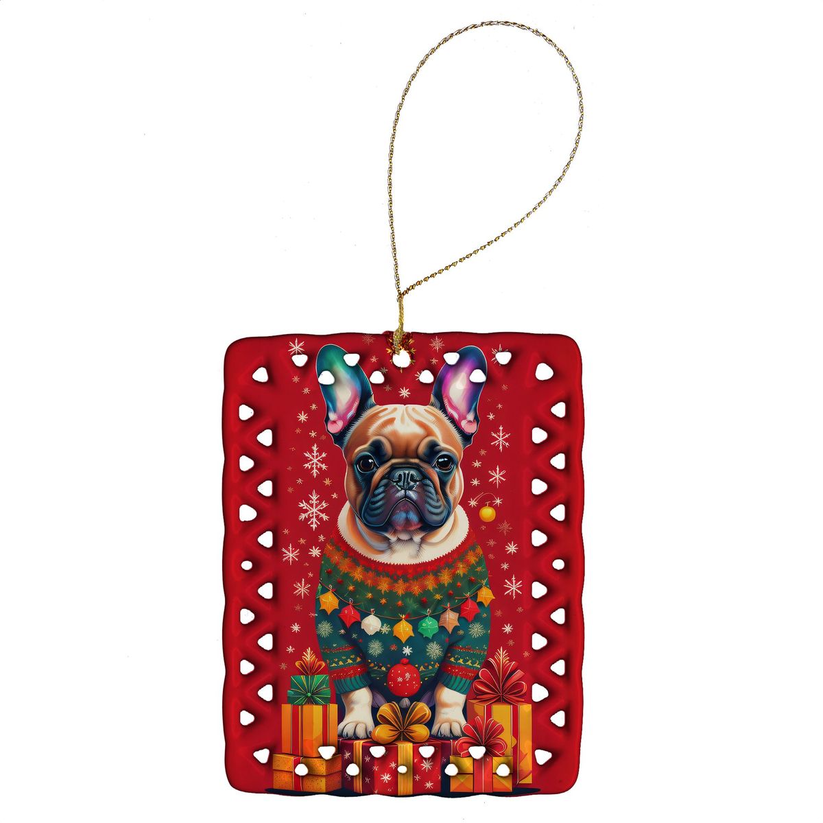 French Bulldog Holiday Christmas Porcelain Ornament Christmas Tree Hanging Decorations For Home Christmas Holiday, Rectangle, Gift, Multicolor_maomaolike.com