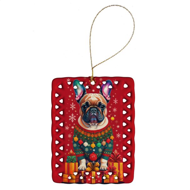 French Bulldog Holiday Christmas Porcelain Ornament Christmas Tree Hanging Decorations For Home Christmas Holiday, Rectangle, Gift, Multicolor_maomaolike.com
