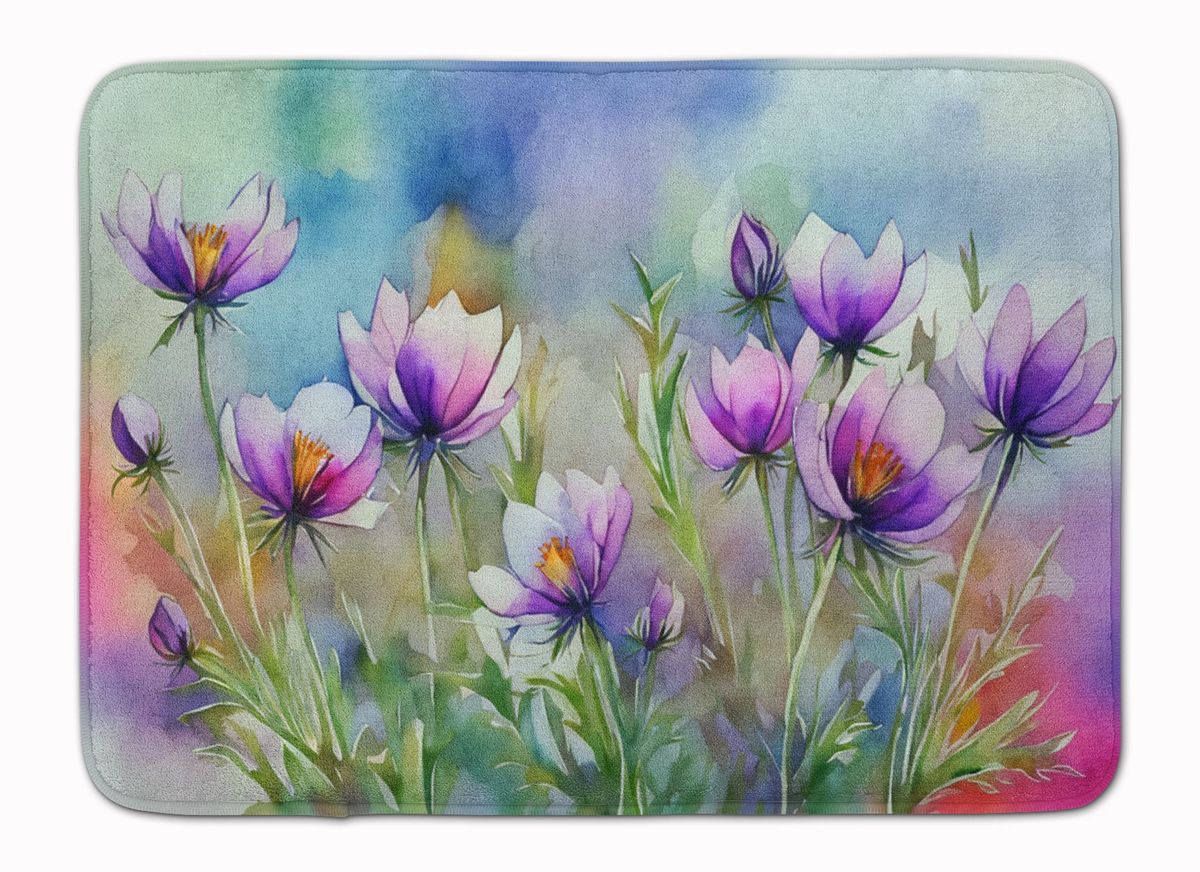 South Dakota Pasque Flowers In Watercolor Memory Foam Kitchen Mat Machine Washable Anti-Fatigue Mat Cushion Comfort Bath Mat Or Kitchen Rug_maomaolike.com