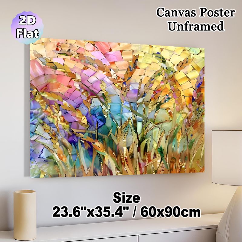 Floral & Plant Mosaic Painting Poster, Vibrant Colorful Stained-glass Style Art Poster, Eye-catching Decorative Artwork Suitable For Living Room_maomaolike.com