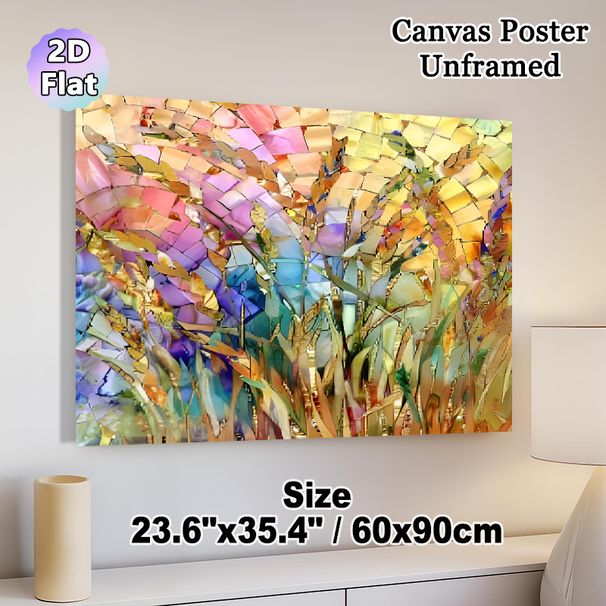 Floral & Plant Mosaic Painting Poster, Vibrant Colorful Stained-glass Style Art Poster, Eye-catching Decorative Artwork Suitable For Living Room_maomaolike.com