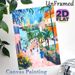Tropical Town Street Painting Poster, Vibrant Brushstroke Style Poster, Lively Colorful Town Scene With Palm Trees And Pedestrians, Brings Warm_maomaolike.com