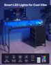 47" Computer Desk With LED Lights & Power Outlets, Gaming Table With 4 Large Drawers, Office Desk With Monitor Stand, Study Work Home Office, Small Spaces, Black_maomaolike.com