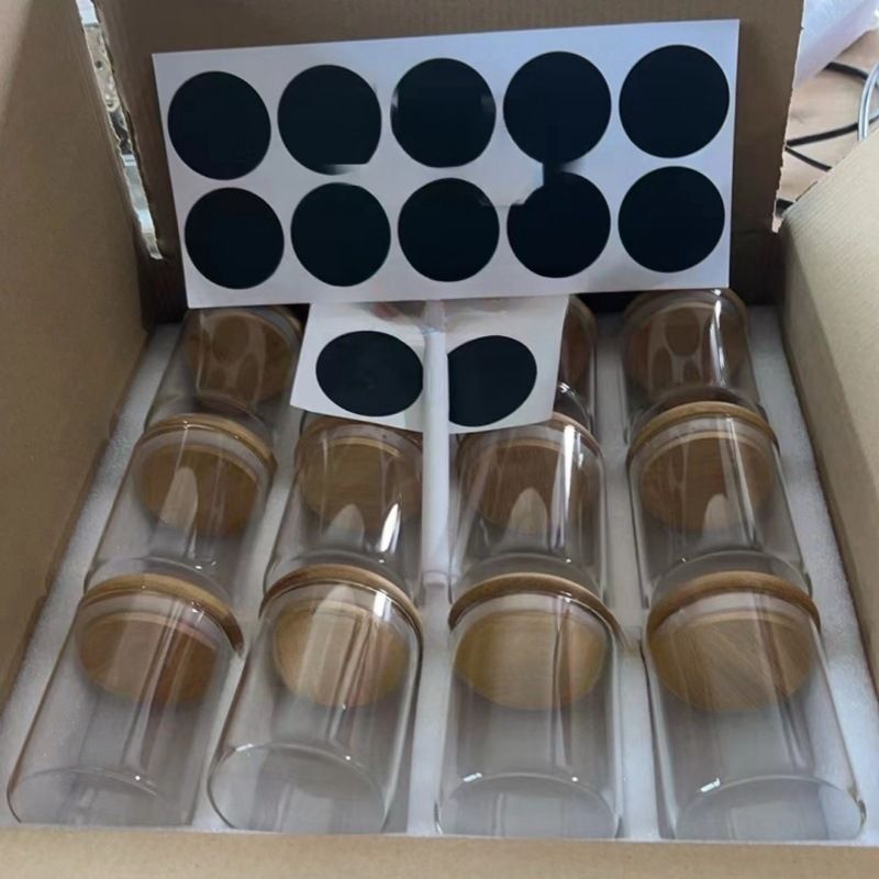 12-Piece Bamboo Lid Glass Pearl Cotton Set Seasoning Dried Fruit Box High Borosilicate Sealed Storage Jar_maomaolike.com