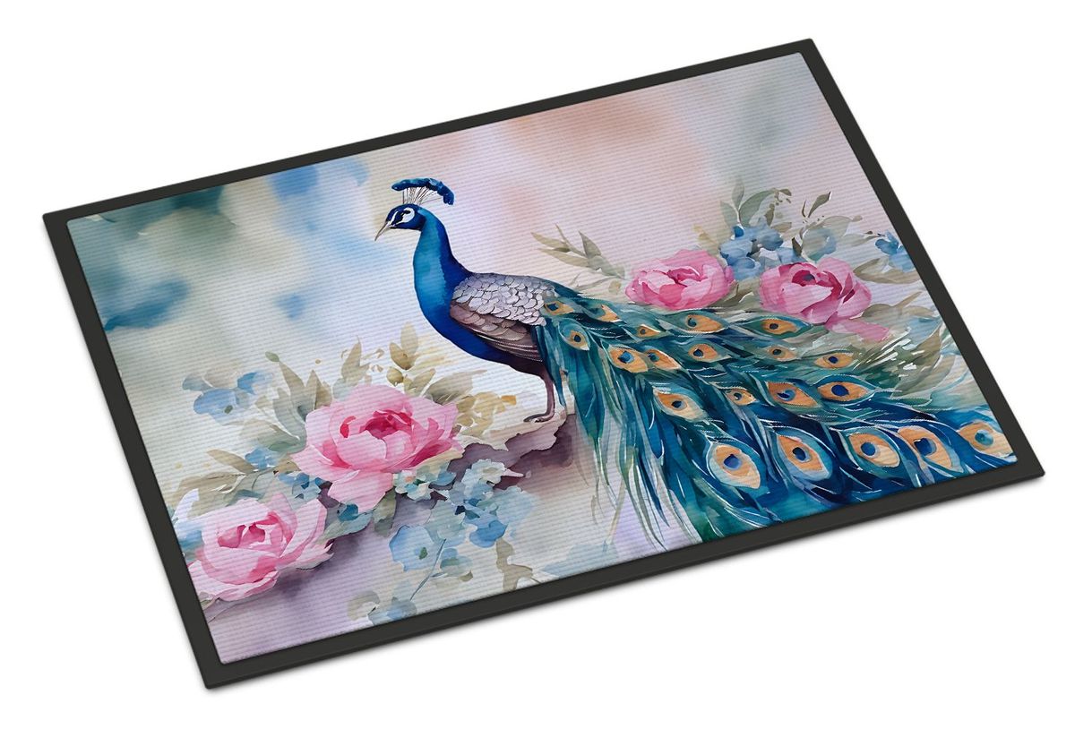 Peacock Doormat Front Door Mat Indoor Outdoor Rugs For Entryway, Non Slip Washable Low Pile, 24H X 36W_maomaolike.com
