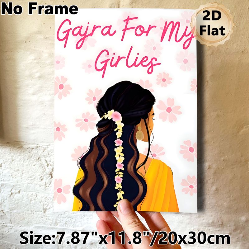 Gajra Themed Painting Poster, Vibrant Illustrated Female Figure With Floral Hair Accessory Poster, Delicate Cultural Decorative Piece Ideal For_maomaolike.com