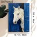 White Horse Painting Poster, Textured Impasto Style Poster, Artistic Rustic Design Featuring White Horse Peeking From Blue Door, Ideal For Living_maomaolike.com
