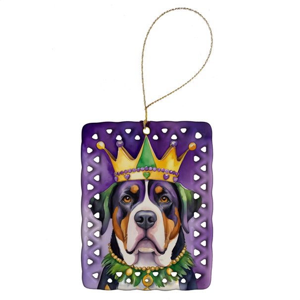 Greater Swiss Mountain Dog King Of Mardi Gras Porcelain Ornament Christmas Tree Hanging Decorations For Home Christmas Holiday, Rectangle, Gift, Multicolor_maomaolike.com