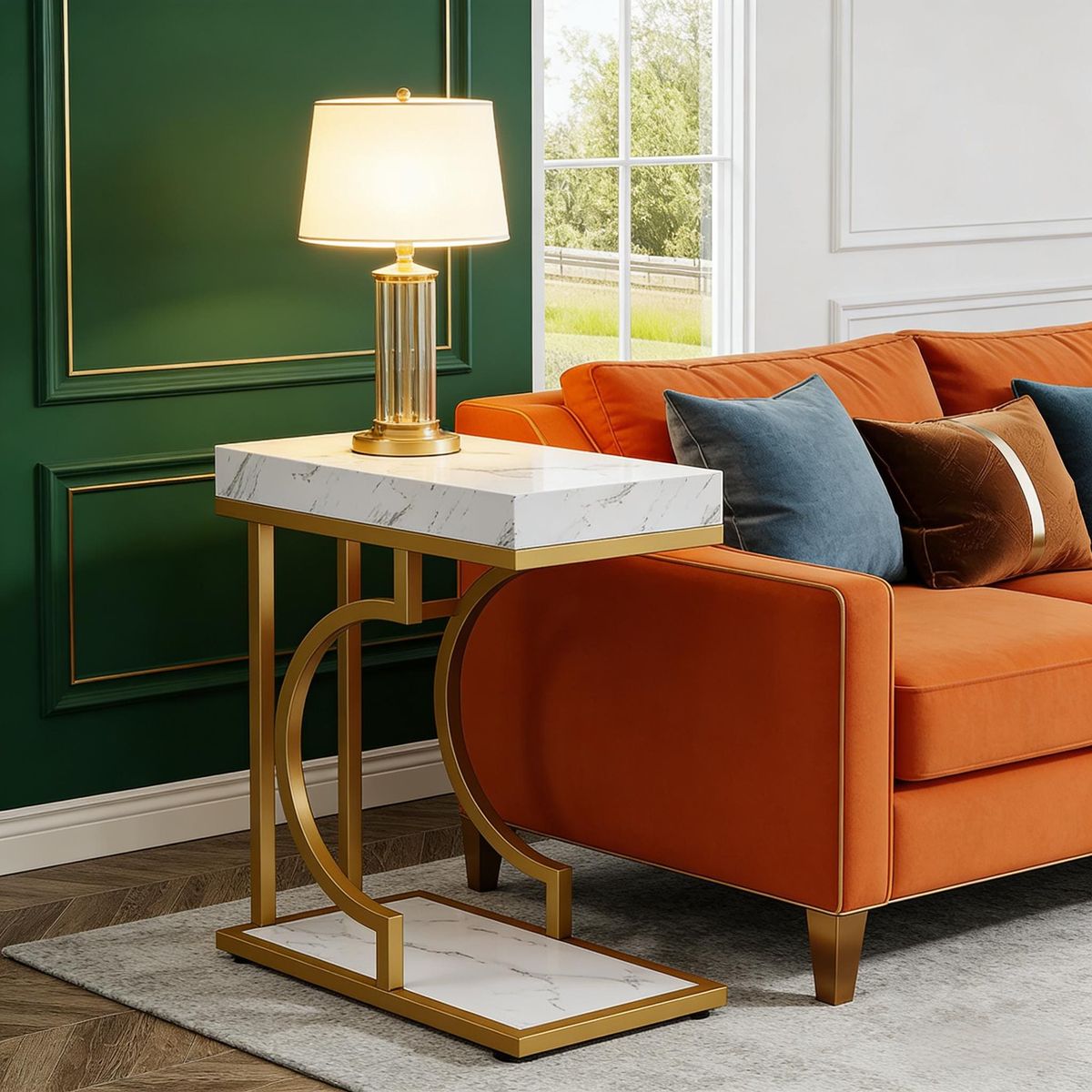 Narrow C Table, Modern End Table Bedside Table With Metal Frame_maomaolike.com