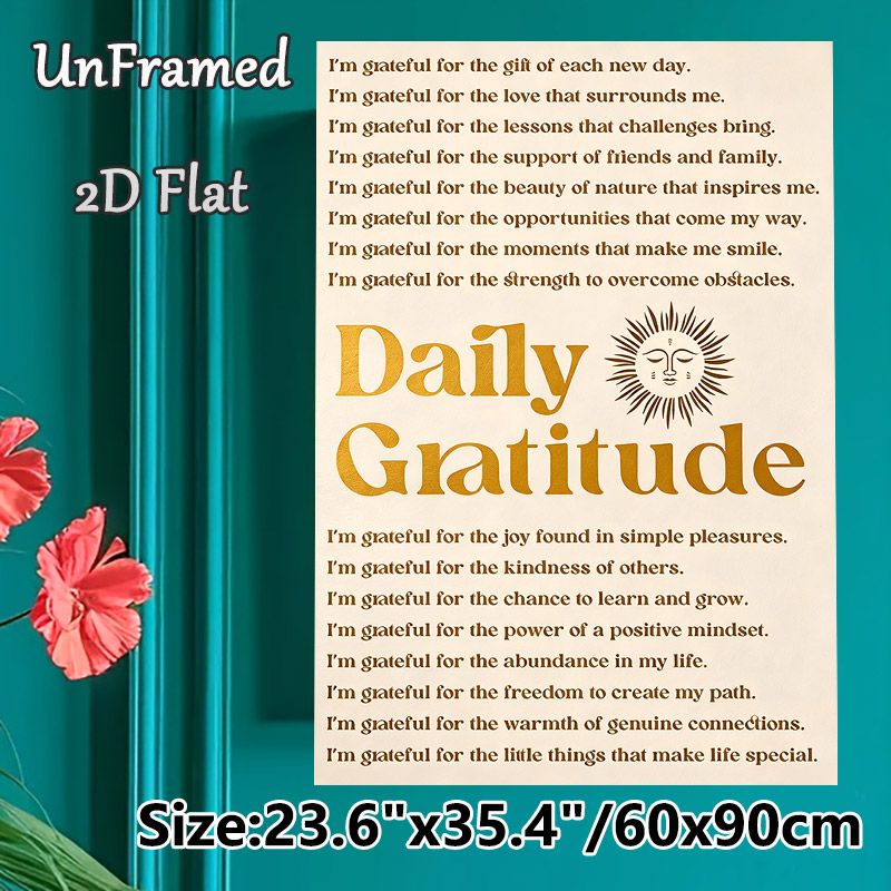 Daily Gratitude Painting Poster, Warm-toned Typographic & Zen Sun Graphic Poster, Encourages Positive Mindset, Ideal For Living Room, Bedroom And_maomaolike.com