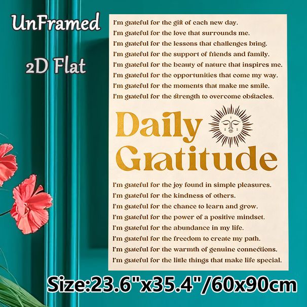 Daily Gratitude Painting Poster, Warm-toned Typographic & Zen Sun Graphic Poster, Encourages Positive Mindset, Ideal For Living Room, Bedroom And_maomaolike.com