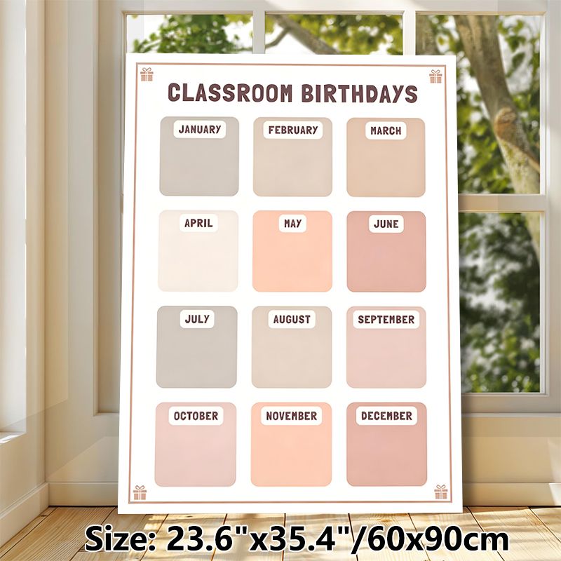 Classroom Birthdays Painting Poster, Soft Muted-toned Minimalist Monthly Grid Poster, Practical Tool To Track And Display Class Birthdays, Ideal For_maomaolike.com