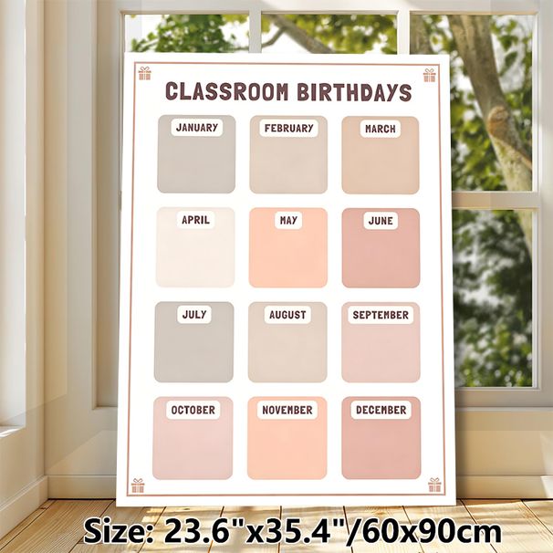 Classroom Birthdays Painting Poster, Soft Muted-toned Minimalist Monthly Grid Poster, Practical Tool To Track And Display Class Birthdays, Ideal For_maomaolike.com