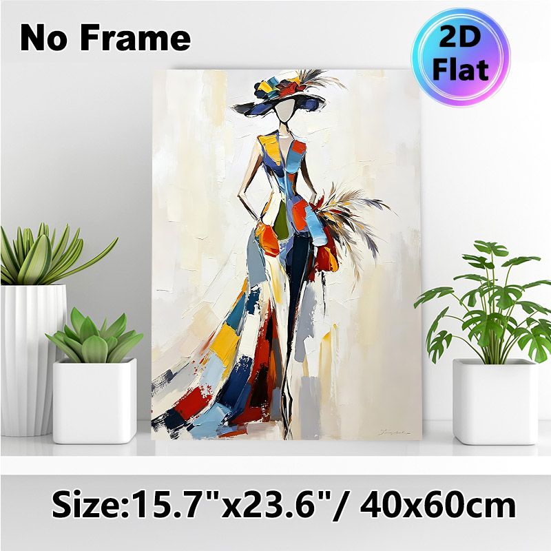Elegant Abstract Lady Painting Poster, Vibrant Color-Blocked Textured Impressionist Poster, Stylish Artistic Decor Ideal For Bedroom, Living Room_maomaolike.com