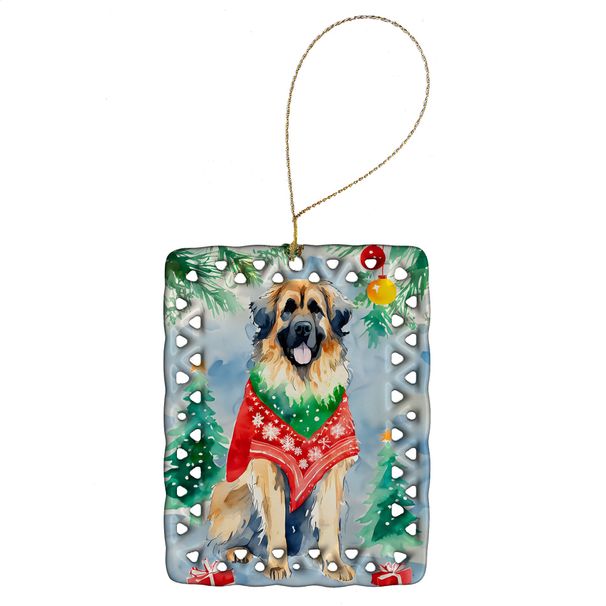 Leonberger Christmas Porcelain Ornament Christmas Tree Hanging Decorations For Home Christmas Holiday, Rectangle, Gift, Multicolor_maomaolike.com