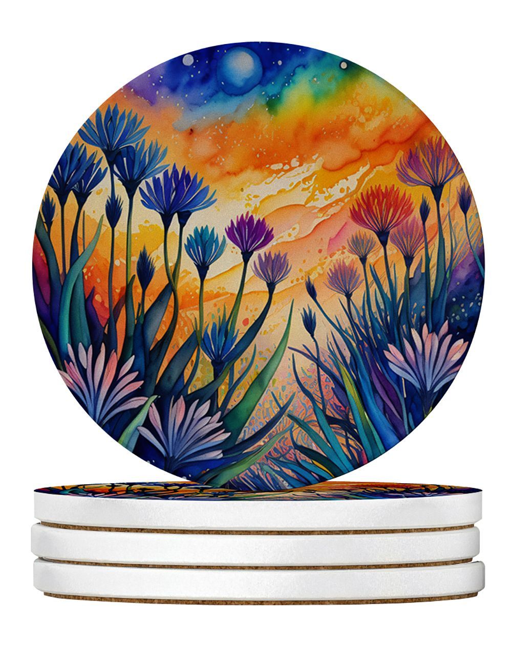 Colorful Agapanthus Large Sandstone Coasters Pack Of 4 Absorbent Round Coasters Decor Gifts For Men Or Women, 4 In, Multicolor_maomaolike.com