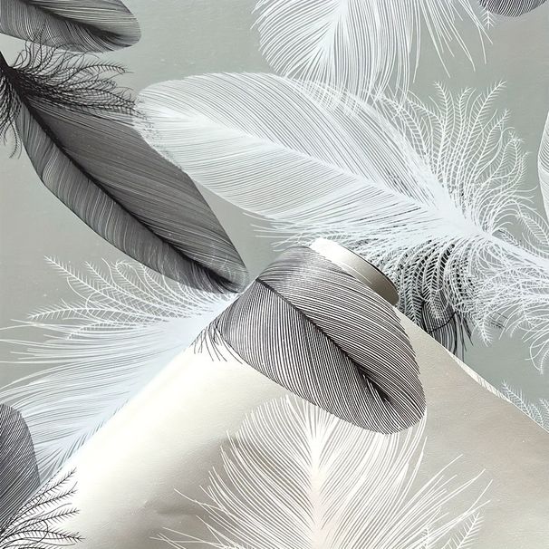 Gray Feather Wallpaper Bedroom Furniture Renovation TV Background Decorative Wall Stickers PVC Self-Adhesive Thickened_maomaolike.com