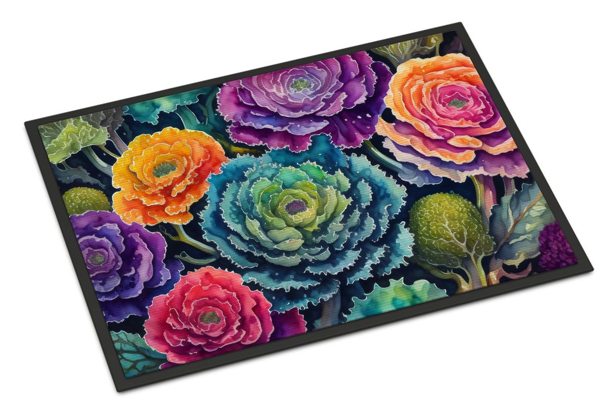 Ornamental Kale In Color Doormat Front Door Mat Indoor Outdoor Rugs For Entryway, Non Slip Washable Low Pile, 24H X 36W_maomaolike.com