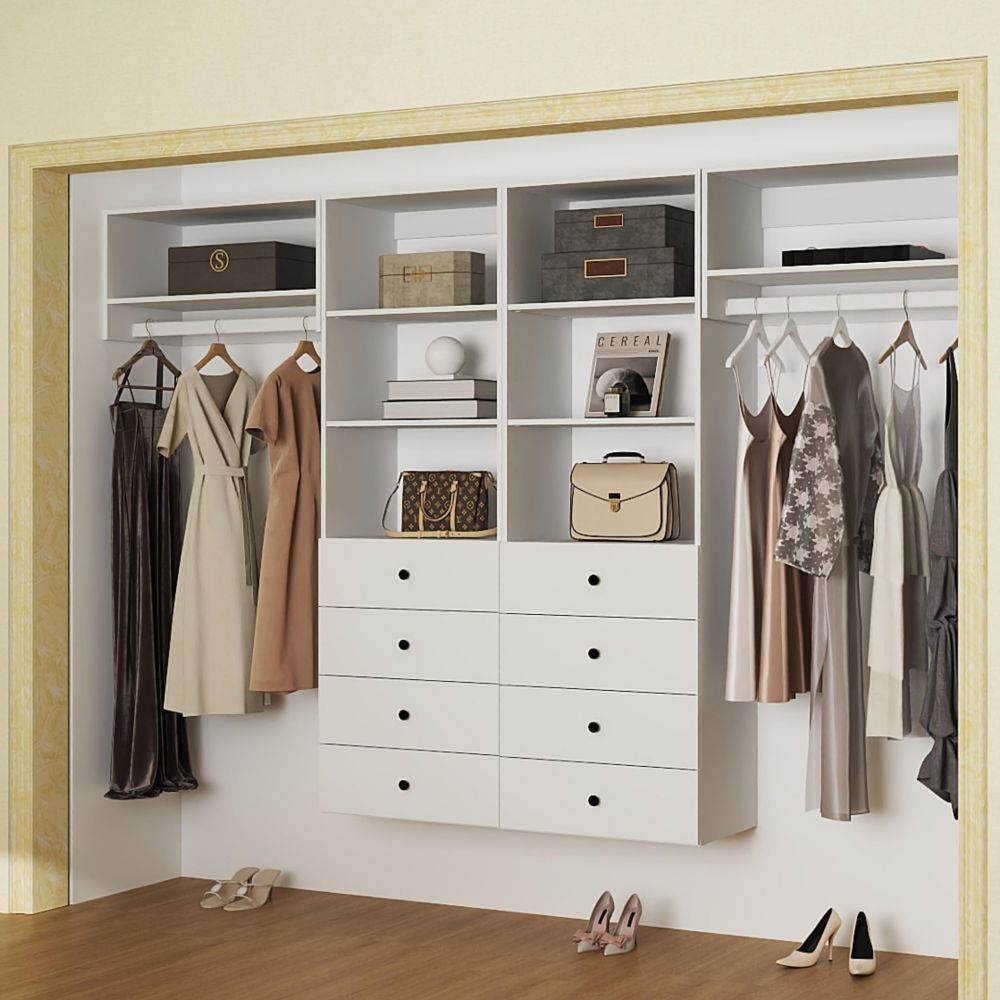 Closet Organizer System,Wall Mounted Closet Storage With Drawers And Shelves Closet Storage For Bedroom,White_maomaolike.com