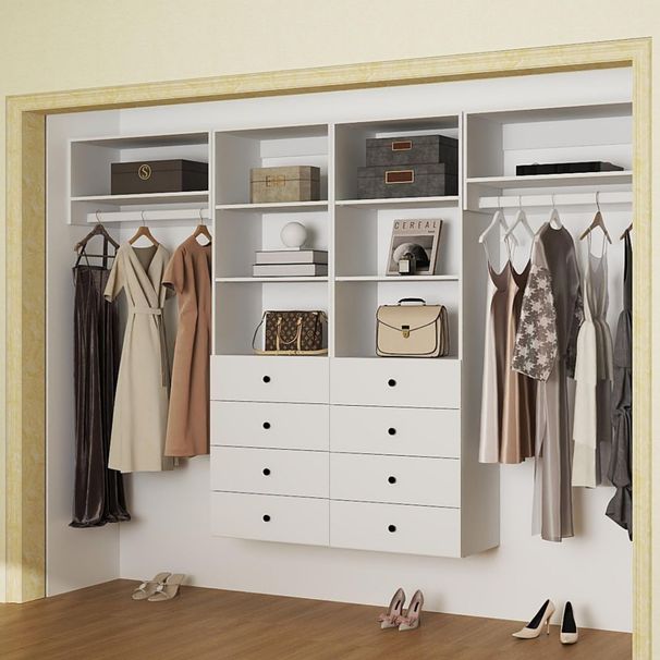 Closet Organizer System,Wall Mounted Closet Storage With Drawers And Shelves Closet Storage For Bedroom,White_maomaolike.com